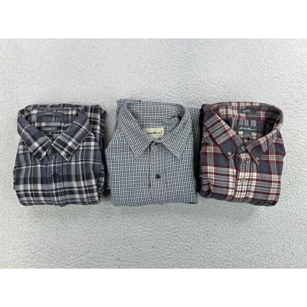 Eddie Bauer Shirts LOT OF 3 Men's Medium Plaid Long Sleeve Button Up Cotton